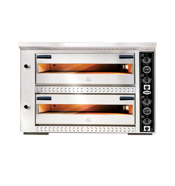 Pizzaofen GRANDE, Vollschamott, 4+4 x Ø 33 cm, 2x 700 x 680 x 150 mm, 400 V, 10 kW